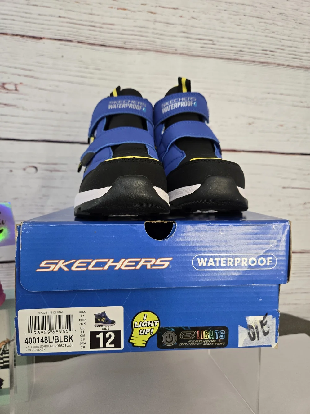 NEW Skechers S-Lights Waterproof Light-Up Kids Winter Boots Blue Black